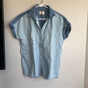 Marine Layer Denim Button Down Short Sleeve Shirt Two Tone Cotton M